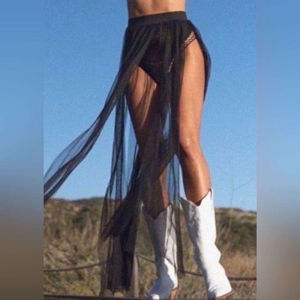 - rave Festival multi slit black maxi skirt